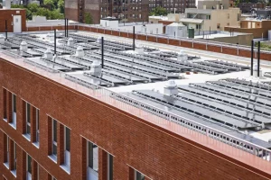 Solar panels on the affordable housing Bishop Valero Residence in Astoria, Queens